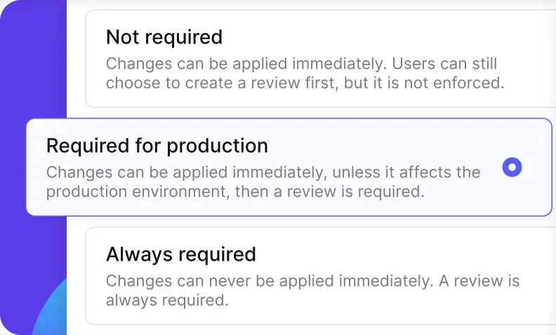 Production specific set of rules