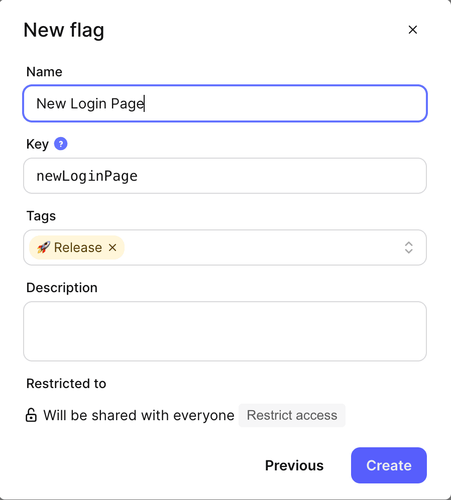 Create flag modal