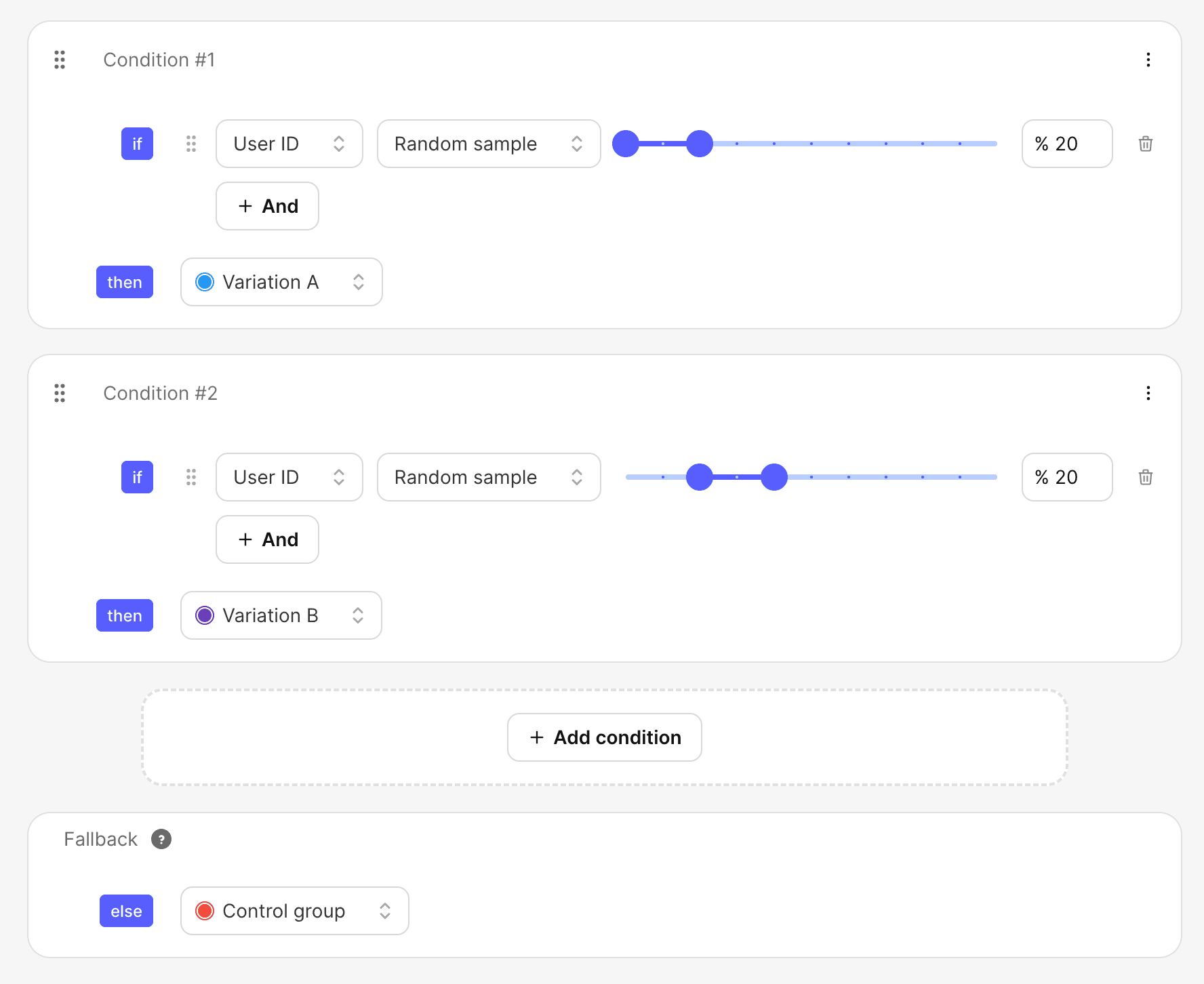 Default ab test conditions