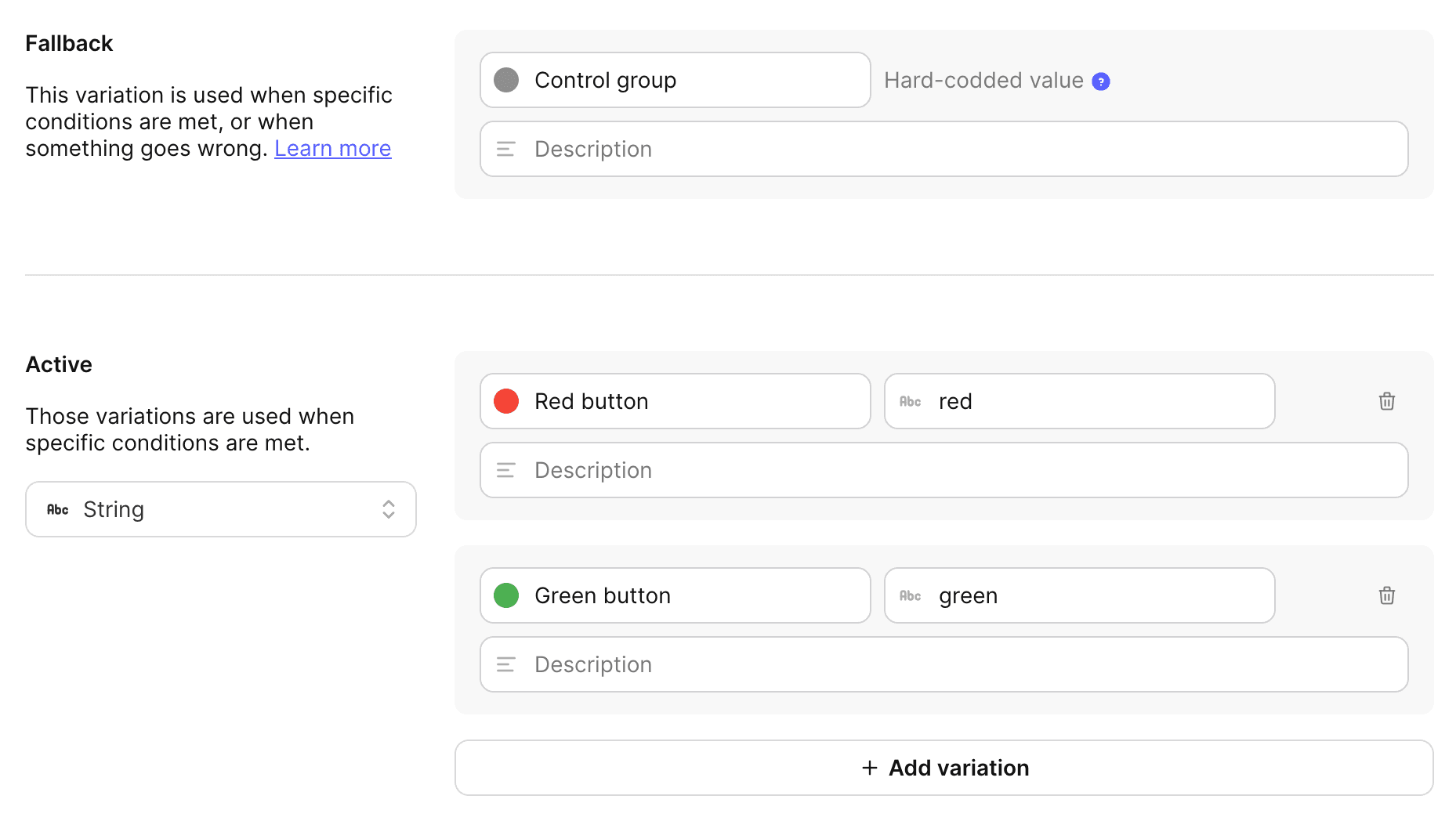 Feature flag variations